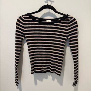 a new day Black and Cream Striped Sweater